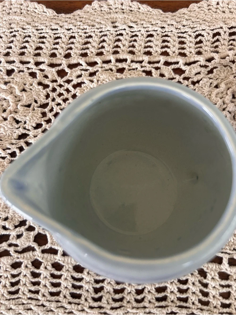 Set of 4 Vintage Taiwan Pottery Measuring Cups Blue Tree Landscape w/ Birds